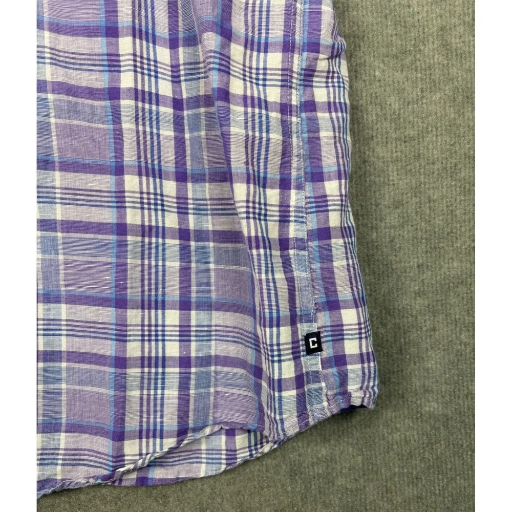 Chaps Linen Cotton Short Sleeve Plaid Button Down Shirt‎ XXL Purple